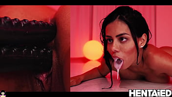 Sexy young mulatto with huge ass let black tentacles fuck all her tight wet holes and drowns in fresh hot cum with perfect bukkake creampie cumshot